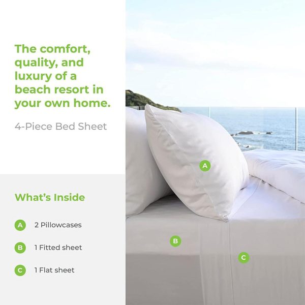 Cariloha Viscose 4-Piece Bed Sheet Set King Ocean Mist with 2 Pack Pillows Discount