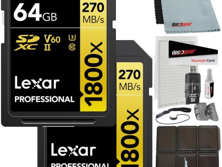 Lexar Professional SDXC UHS-II Card GOLD Series 64GB 2 Pack + Accessory Bundle Fashion