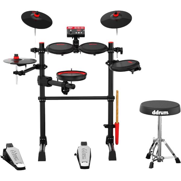 DDRUM Complete Electronic Drum Set with Mesh Drum Heads, Black Red - DD EFLEX Hot on Sale