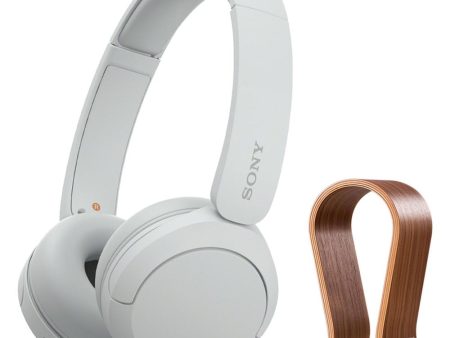 Sony Wireless Headphones with Microphone, White with Wood Headphone Display Stand Discount