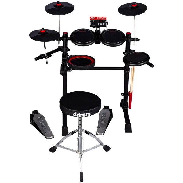 DDRUM Complete Electronic Drum Set with Mesh Drum Heads, Black Red - DD EFLEX Hot on Sale