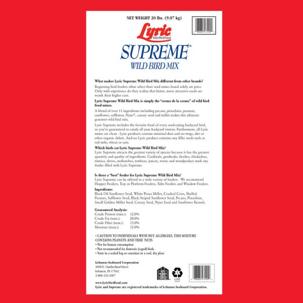 Lyric Supreme Assorted Species Sunflower Seeds Wild Bird Food 20 lb For Sale