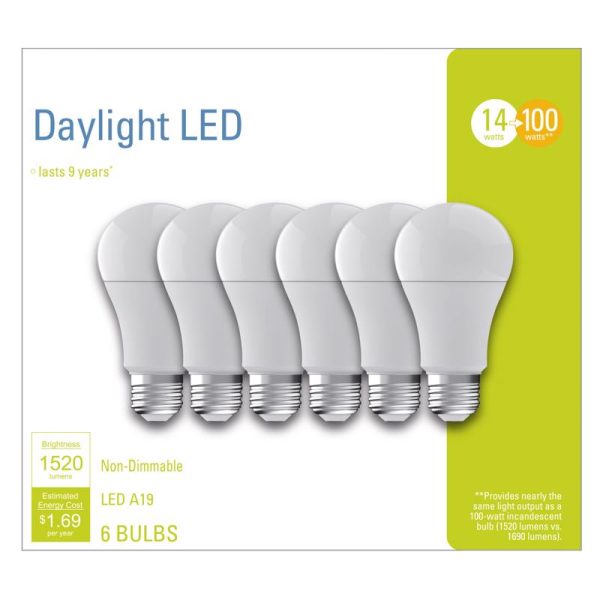 GE A19 E26 (Medium) LED Bulb Daylight 100 Watt Equivalence 6 pk For Discount