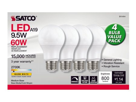 Satco A19 E26 (Medium) LED Bulb Warm White 60 Watt Equivalence 4 pk For Cheap