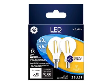 GE A15 E12 (Candelabra) LED Bulb Soft White 60 Watt Equivalence 2 pk For Discount