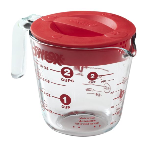 Pyrex 2 cups Glass Plastic Clear Red Measuring Cup Hot on Sale