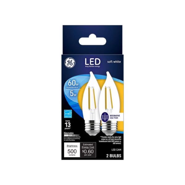 GE CA11 E26 (Medium) LED Bulb Soft White 60 Watt Equivalence 2 pk Fashion