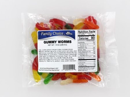 Family Choice Gummy Worms Assorted Candy 8 oz on Sale