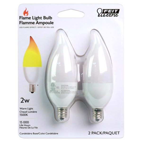 Feit LED CA10 (Flame Tip) E12 (Candelabra) LED Flame Bulb Warm White 2 Watt Equivalence 2 pk For Cheap