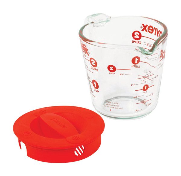 Pyrex 2 cups Glass Plastic Clear Red Measuring Cup Hot on Sale