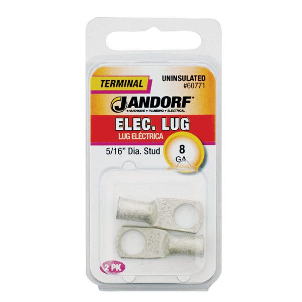 Jandorf 8 Ga. Uninsulated Wire Electrical Lug Silver 2 pk Online now