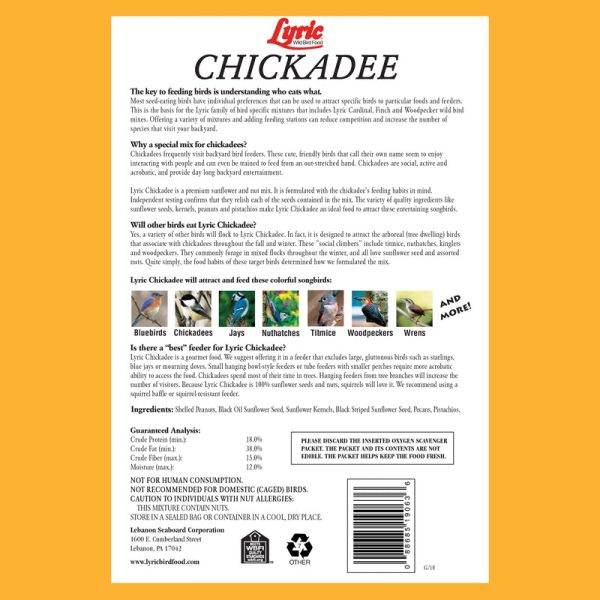 Lyric Chickadee Sunflower Seeds and Peanuts Wild Bird Food 4 lb Supply